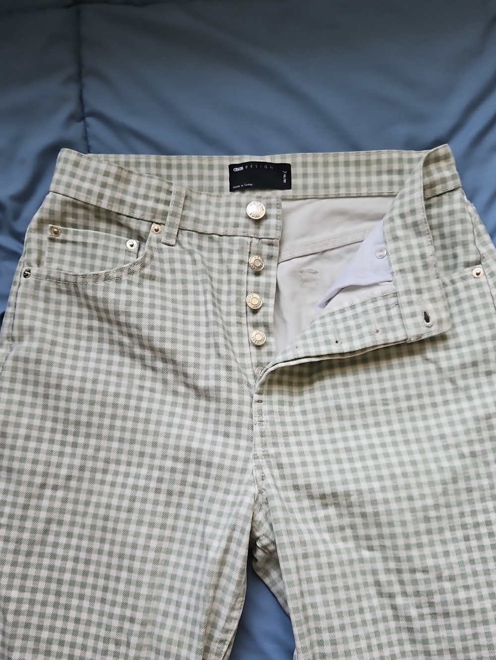 ASOS Light Green Gingham High-Rise Pants, Tall